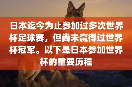 日本迄今为止参加过多次世界杯足球赛，但尚未赢得过世界杯冠军。以下是日本参加世界杯的重要历程