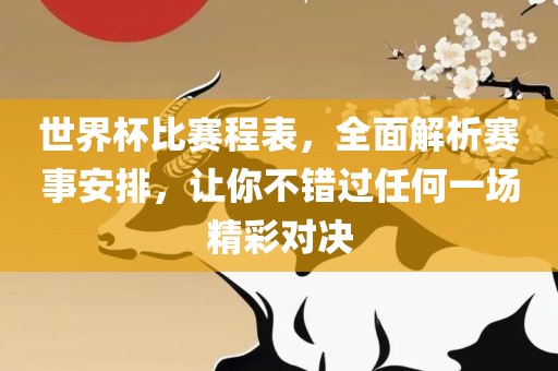 世界杯比赛程表，全面解析赛事安排，让你不错过任何一场精彩对决