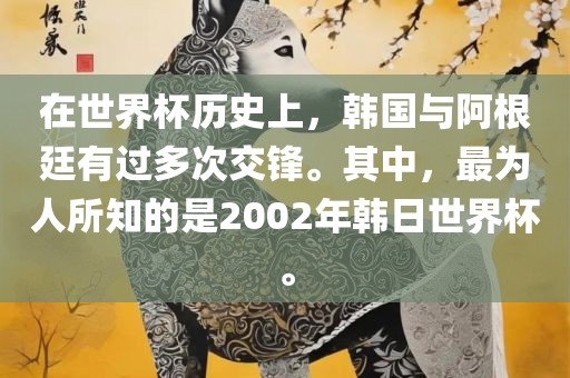 在世界杯历史上，韩国与阿根廷有过多次交锋。其中，最为人所知的是2002年韩日世界杯。