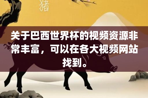 关于巴西世界杯的视频资源非常丰富，可以在各大视频网站找到。丹东日丰电子有限公司