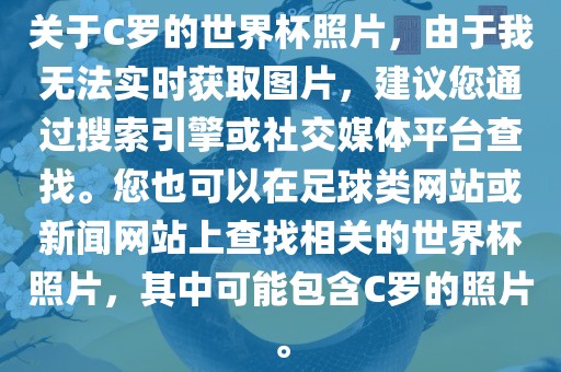 关于C罗的世界杯照片，由于我无法实时获取图片，建议您通过搜索引擎或社交媒体平台查找。您也可以在足球类网站或新闻网站上查找相关的世界杯照片，其中可能包含C罗的照片。丹东日丰电子有限公司