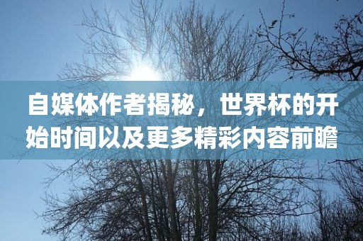 自媒体作者揭秘，世界杯的开始时间以及更多精彩内容前瞻丹东日丰电子有限公司