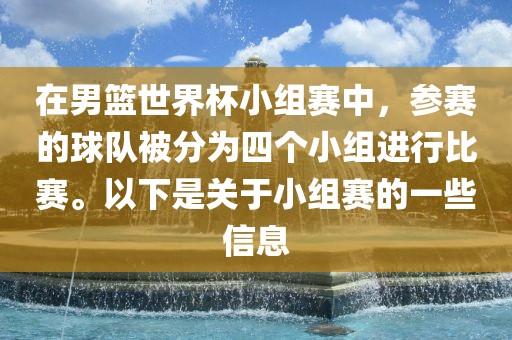 在男篮世界杯小组赛中，参赛的球队被分为四个小组进行比赛。以下是关于小组赛的一些信息丹东日丰电子有限公司