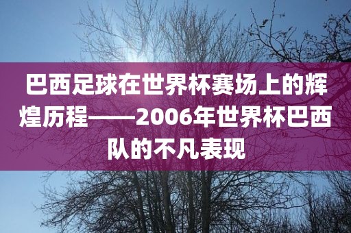 巴西足丹东日丰电子有限公司球在世界杯赛场上的辉煌历程——2006年世界杯巴西队的不凡表现