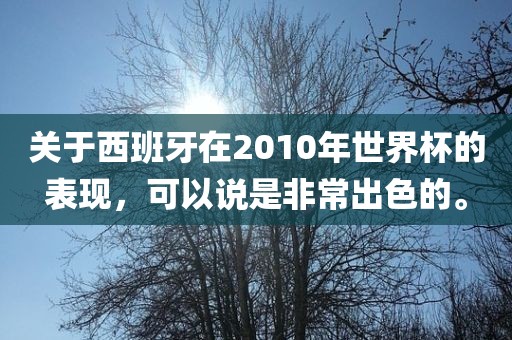 关于西班牙在2010年世界杯的表现，可以说是非常出色的。丹东日丰电子有限公司