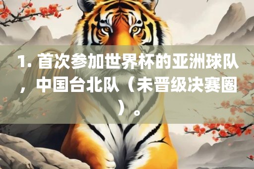 1. 首次参加世界杯的亚洲球队，中国台北队（未晋级决赛圈）。丹东日丰电子有限公司