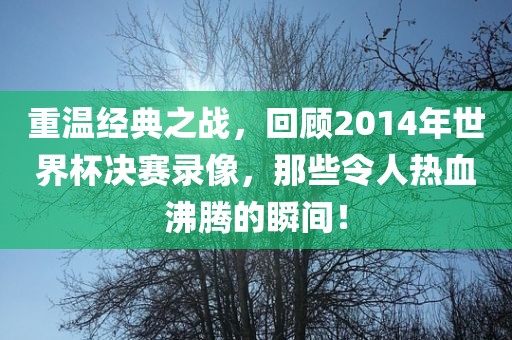 重温经典之战，回顾2014年世界杯决赛录像，那些令人热血沸腾的瞬间！丹东日丰电子有限公司