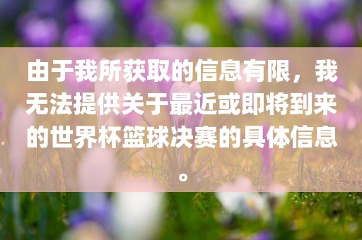 由于我所获取的信息有限，我无法提供关于最近或即将到来的世界杯篮球决赛的具体信息。丹东日丰电子有限公司
