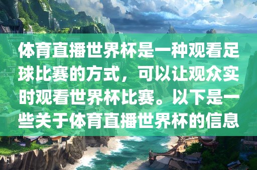 体育直播世界杯是一种观看足球比赛的方式，可以让观众实时观看世界杯比赛。以下是一些关于体育直播世界杯的信息丹东日丰电子有限公司