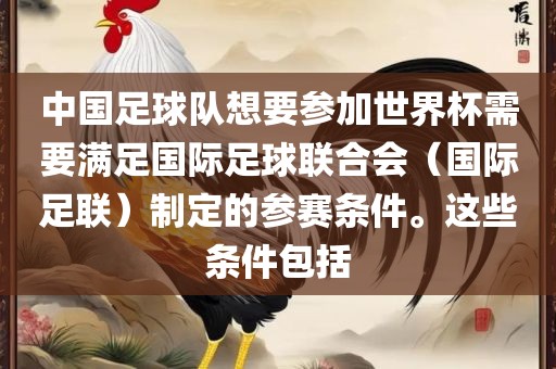 中国足球队想要参加世界杯需要满足国际足球联合会（国际足联）制定的参赛条件。这些条件包括丹东日丰电子有限公司