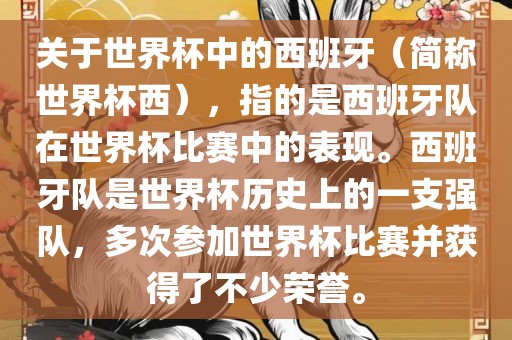 关于世界杯中的西班牙（简称世界杯西），指的是西班牙队在世界杯比赛中的表现。西班牙队是世界杯历史上的一支强队，多次参加世界杯比赛并获得了不少荣誉。丹东日丰电子有限公司
