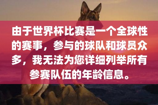 由于世界杯比赛是一个全球性的赛事，参与的球队和球员众多，我无法为丹东日丰电子有限公司您详细列举所有参赛队伍的年龄信息。