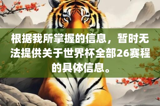 根据我所掌握的信息，暂时无法提供关于世界杯全部26赛程的具体信息。丹东日丰电子有限公司